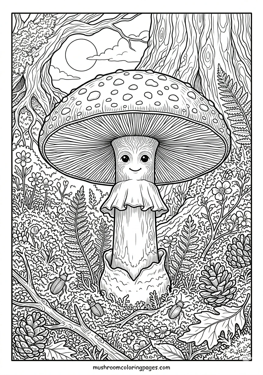Botanical illustration mushroom coloring pages for adults