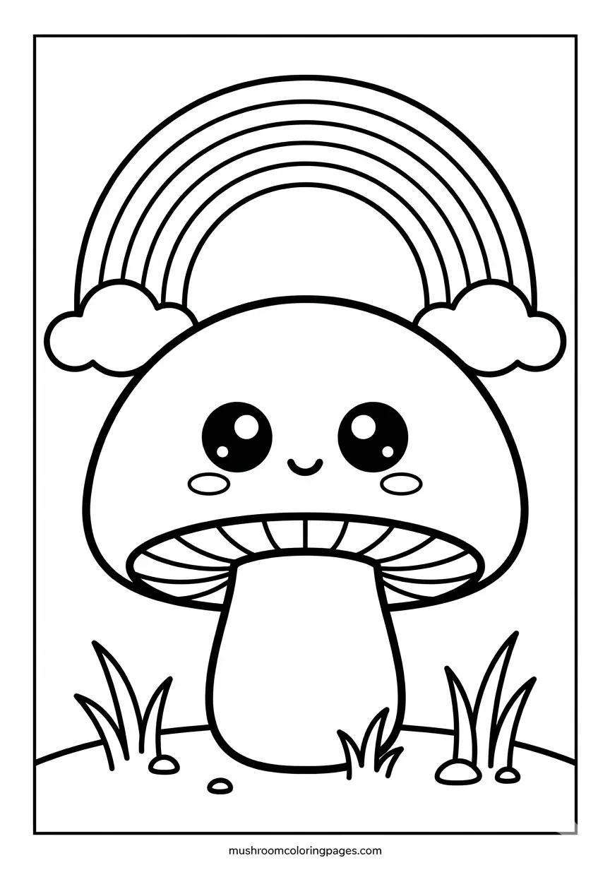 Kawaii Mushroom under rainbow coloring page