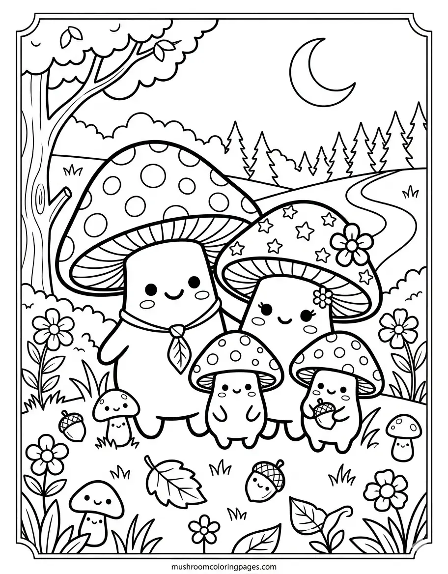 Kawaii mushroom with family