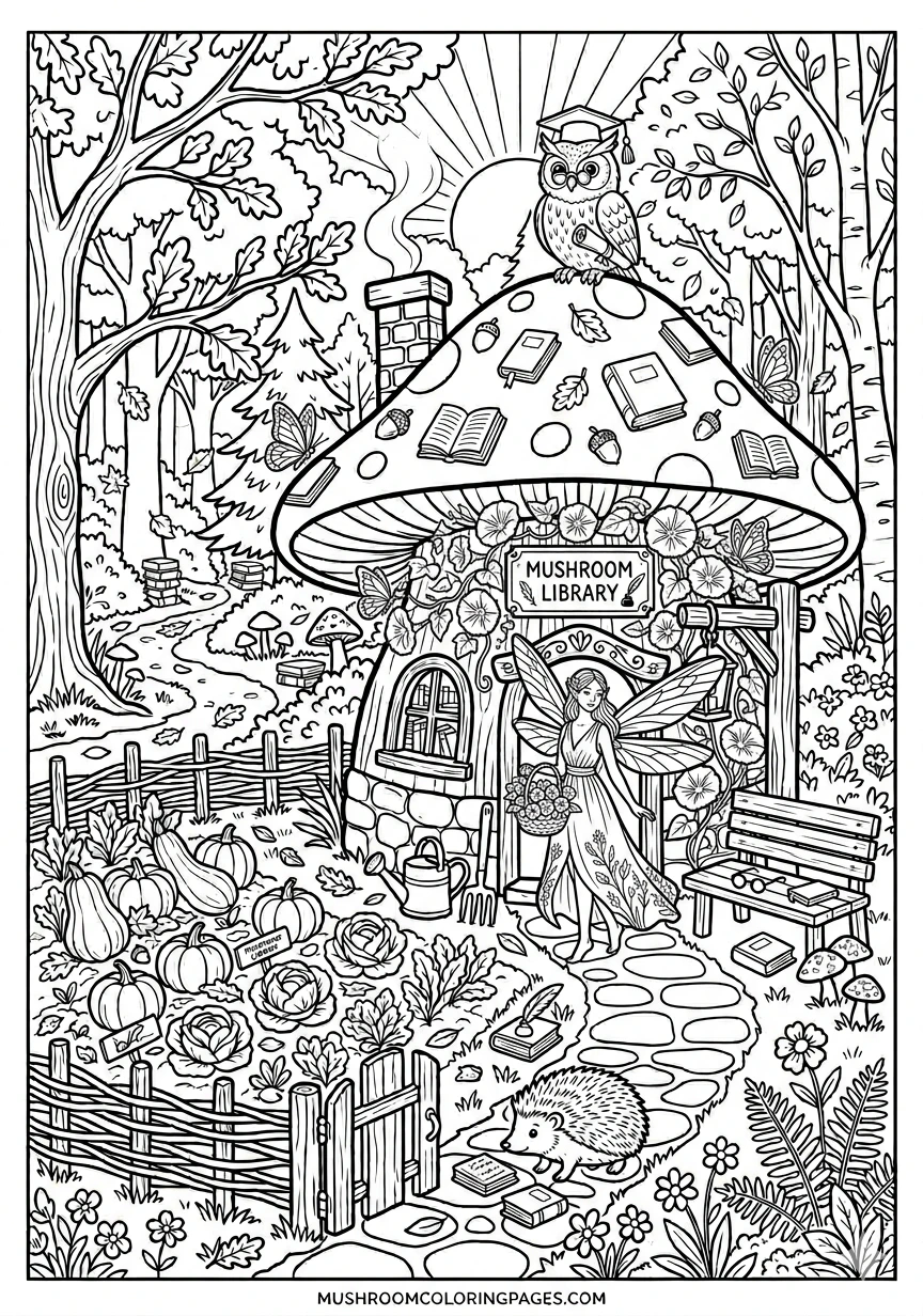 fairy mushroom cottage doorway coloring page