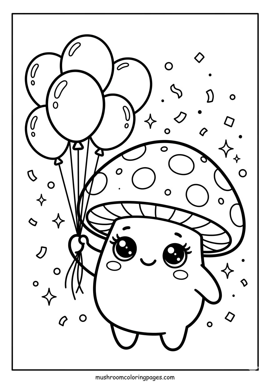 kawaii mushroom balloon coloring page