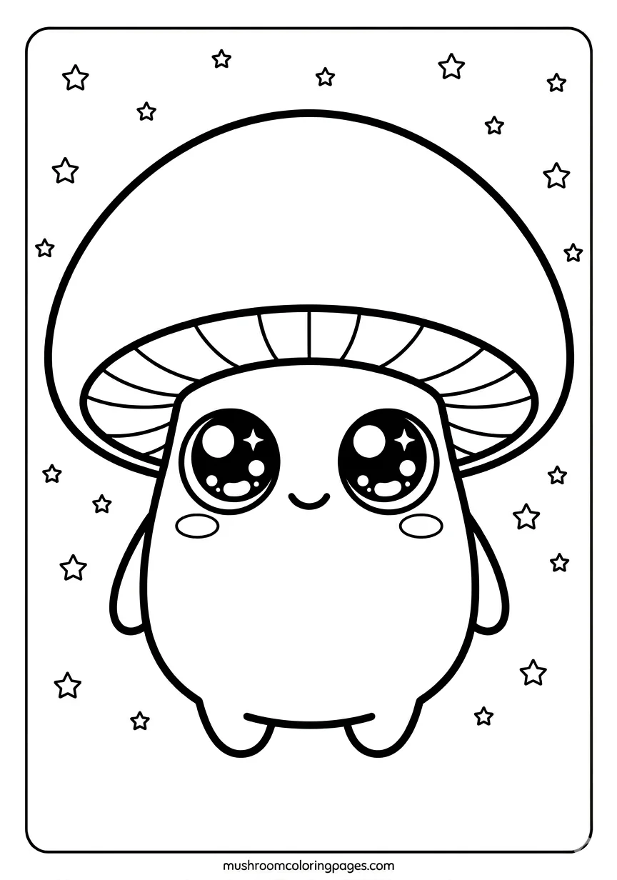 kawaii mushroom big eyes sparkle coloring page