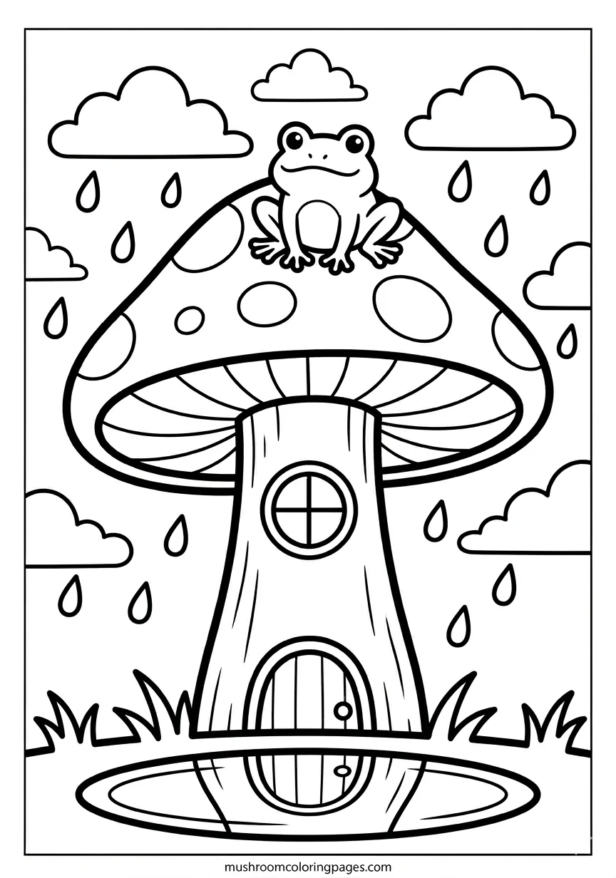 kids mushroom with frog mushroom coloring pages
