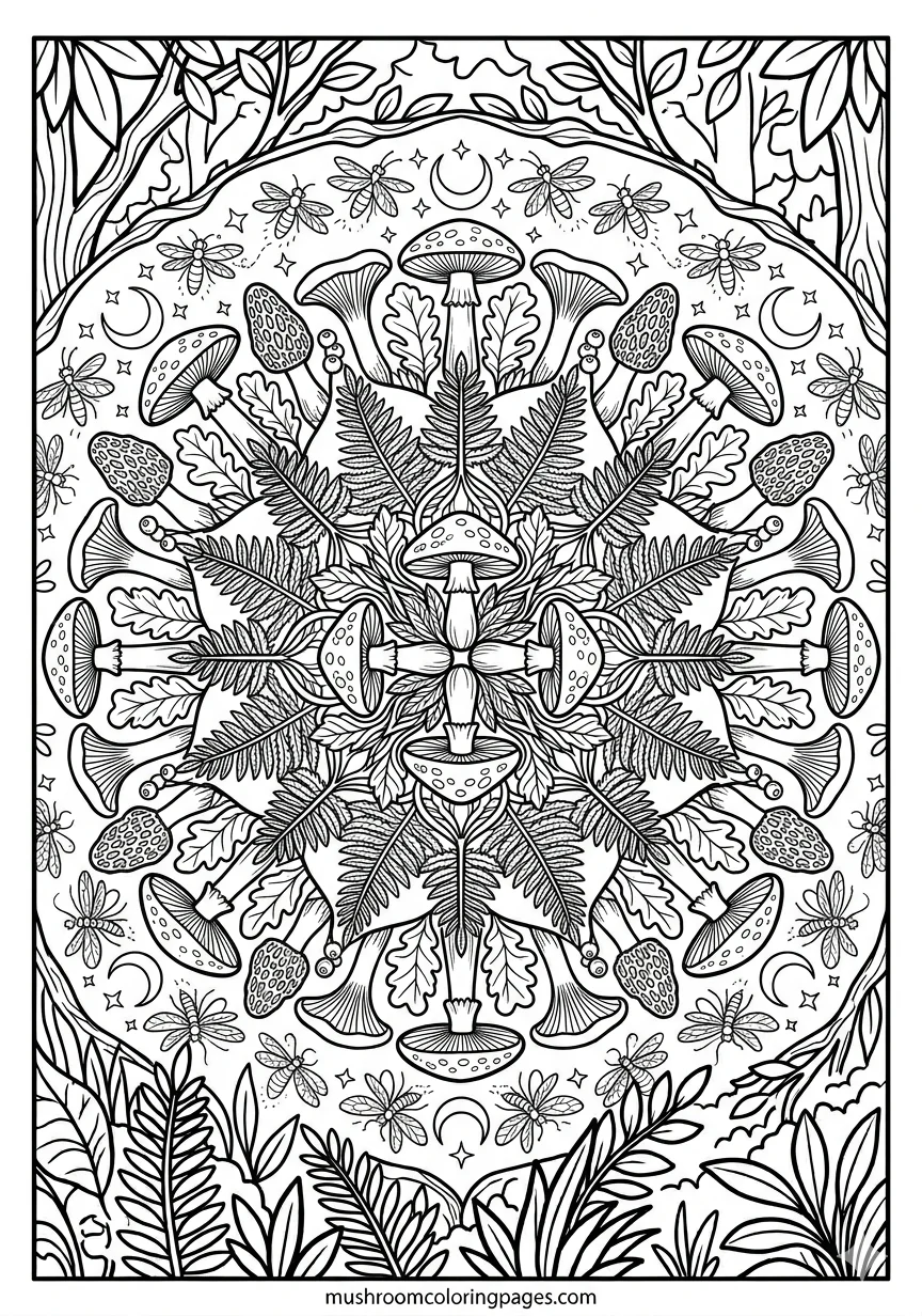 mushroo mandala botanical advanced coloring page (1)