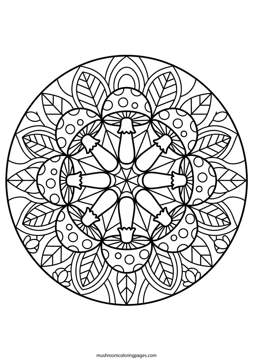 mushroom mandala beginner simple coloring page