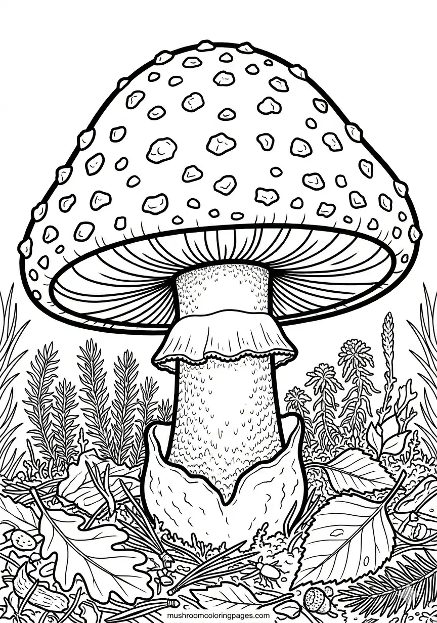 realistic amanita botanical mushroom coloring page