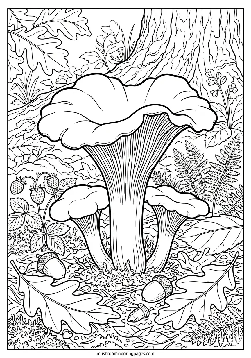 realistic chanterelle woodland coloring page (1)