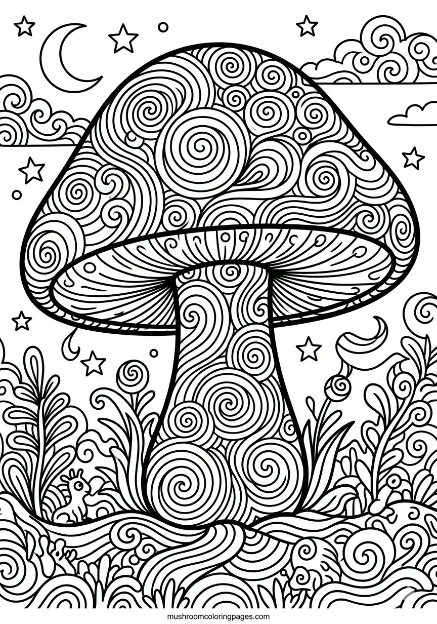 realistic amanita botanical mushroom coloring page